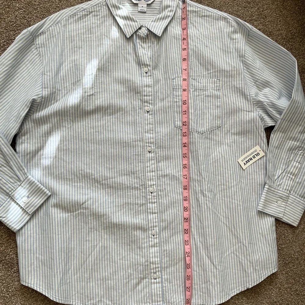 Old Navy Boyfriend Resort Poplin Button Down Shirt Stripe Blue Cotton Women's M - Picture 7 of 9